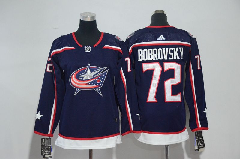 Women Columbus Blue Jackets #72 Bobrovsky Blue Hockey Stitched Adidas NHL Jerseys->columbus blue jackets->NHL Jersey